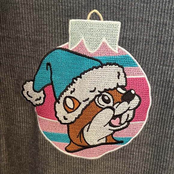 Buc-Ees Gray Holiday themes V-Neck Sweatshirt with Cartoon Design XXL - Picture 2 of 5